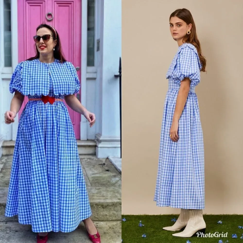 Sister Jane Giggle Plaid Gingham Puff Sleeved midi Dress (collar not included) - Picture 3 of 11